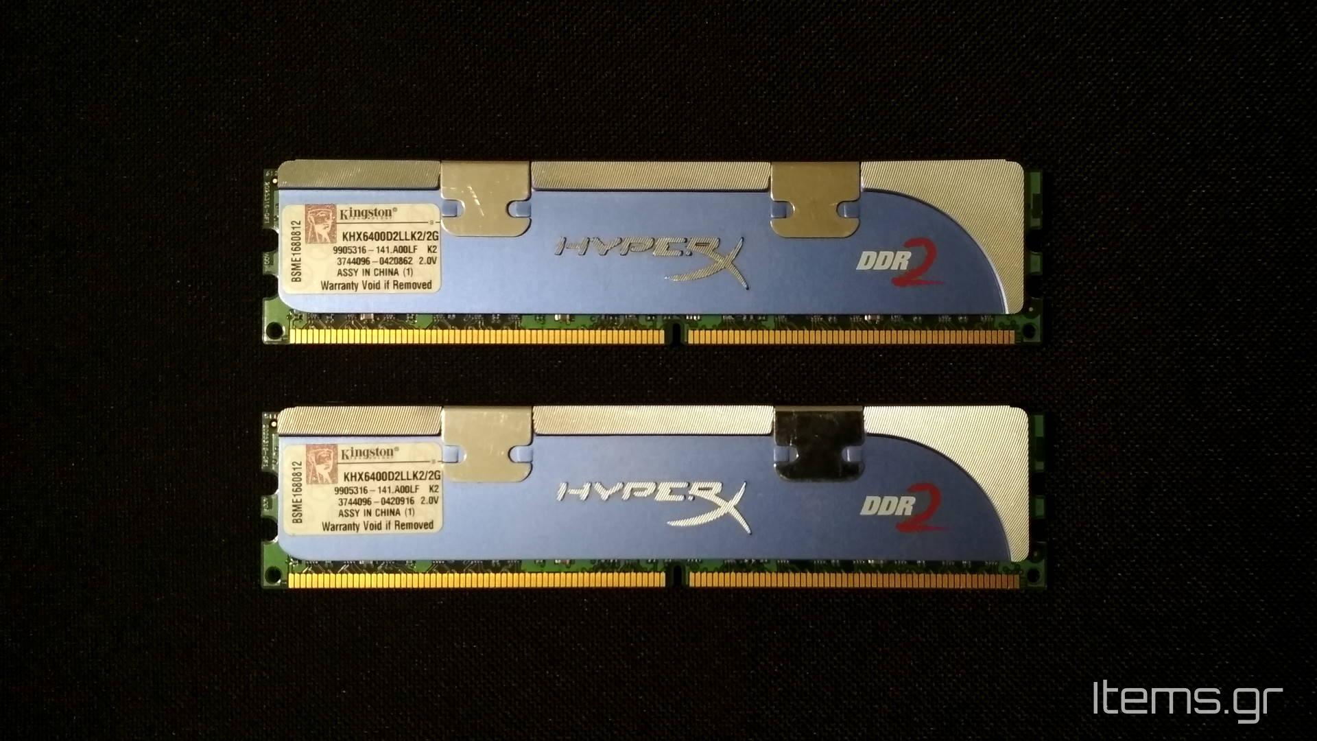Μεταχειρισμένες μνήμες RAM Kingston HyperX 2x1GB DDR2 800MHz KHX6400D2LLK2/2G